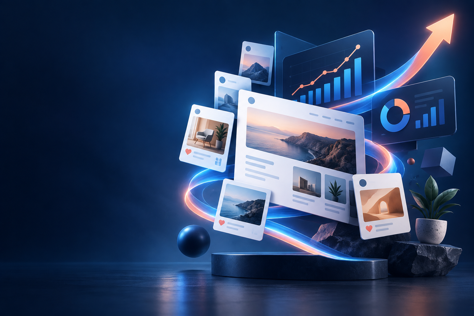 Digital content cards and analytics rising together